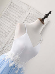 Prom Dress On Sale, Simple Blue Tulle Long Prom Dress, Blue Tulle Evening Dress