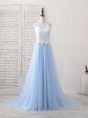 Prom Dress Styles, Simple Blue Tulle Long Prom Dress, Blue Tulle Evening Dress