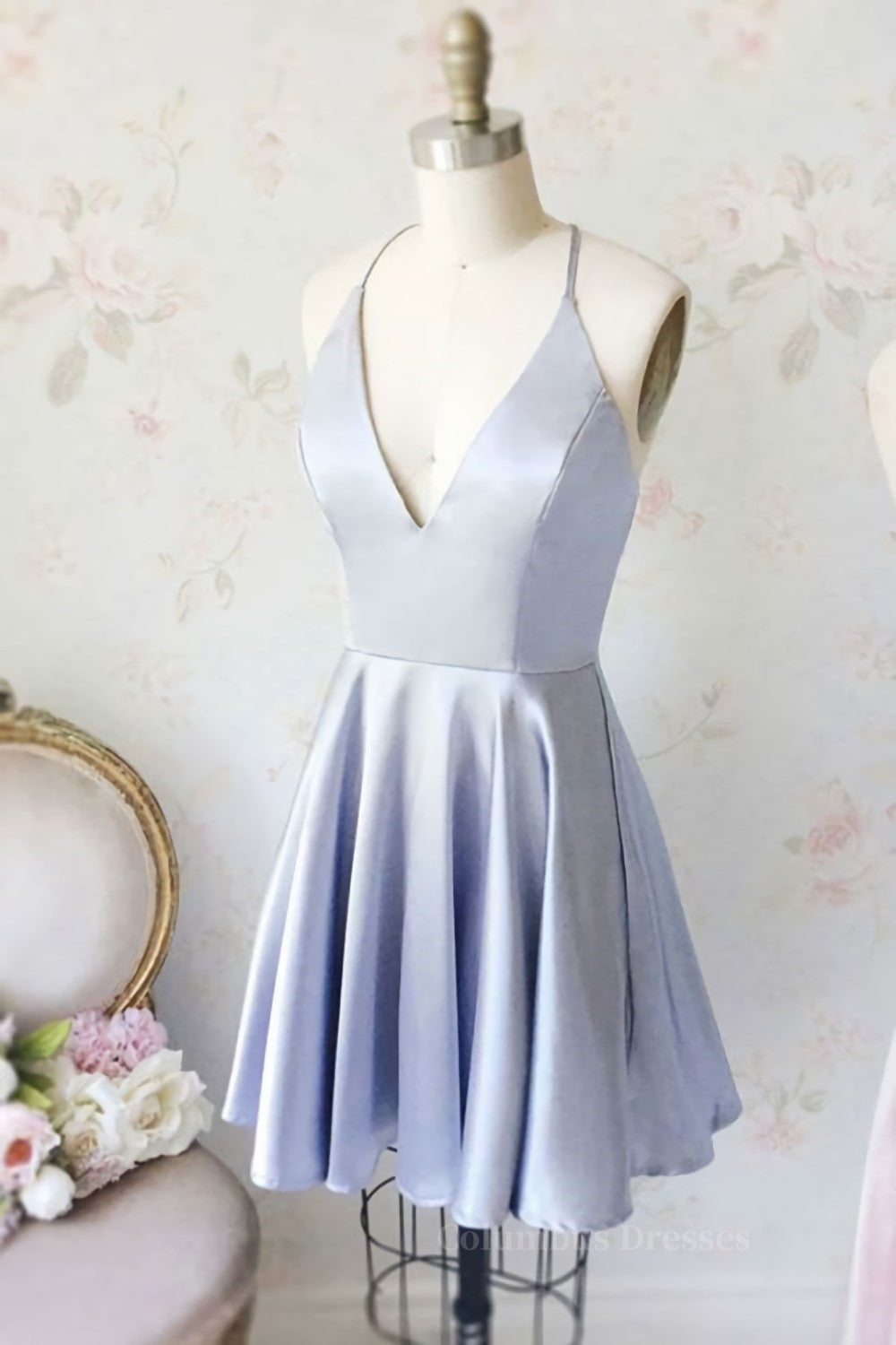 Evening Dresses Boutique, Simple blue v neck short prom dress, blue homecoming dress