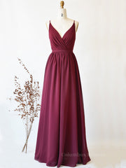 Unique Wedding Dress, Simple burgundy chiffon lace long prom dress, burgundy evening dress