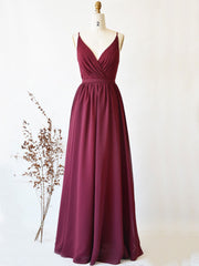 Prom Dresses 2027, Simple burgundy chiffon lace long prom dresses, cheap women formal evening dress