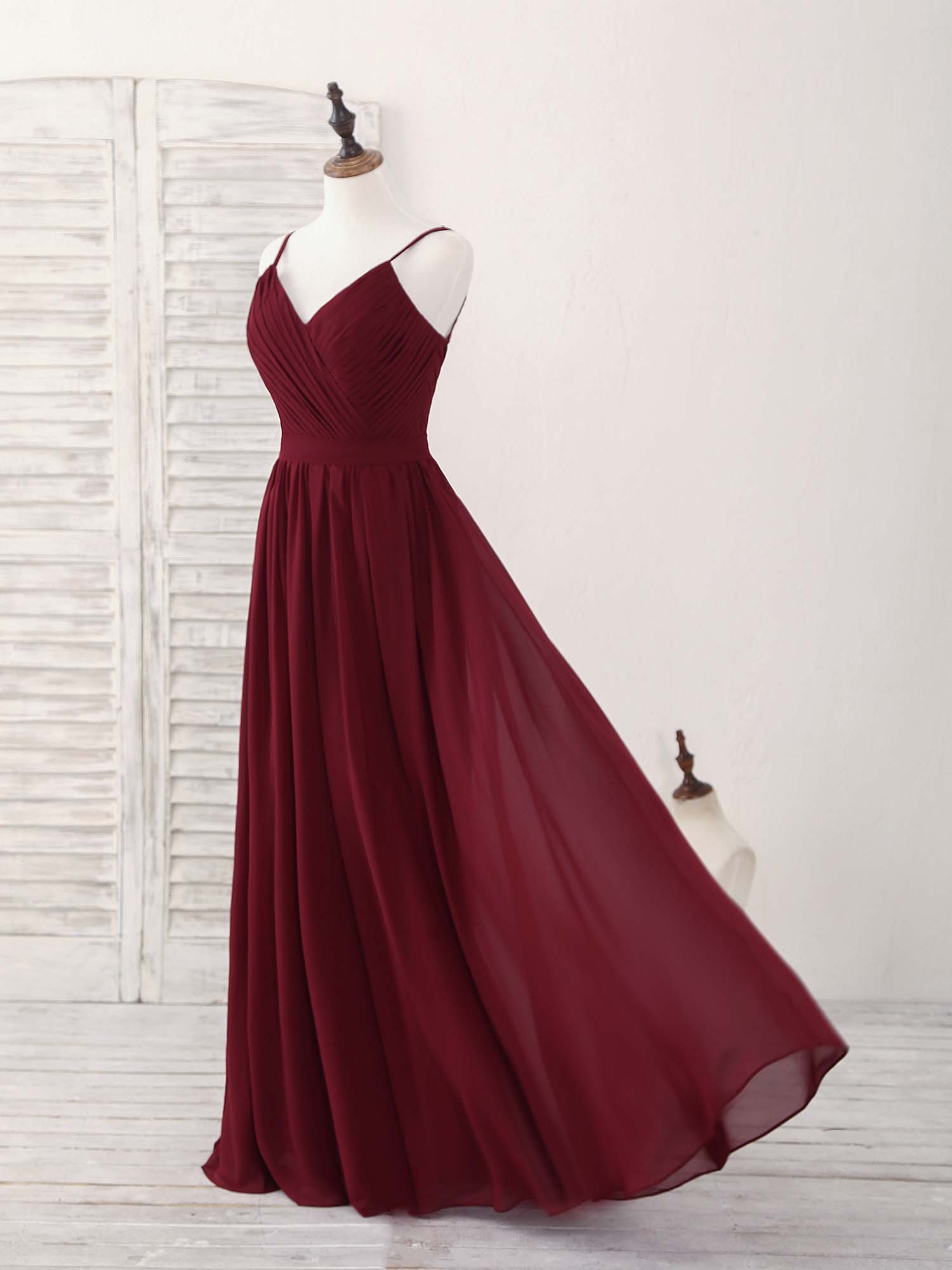 Prom Dresses Ball Gown Elegant, Simple Burgundy Chiffon Long Prom Dress, Burgundy Evening Dress