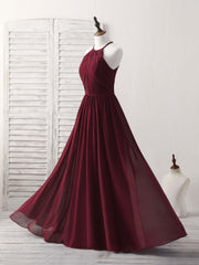 Prom Dress Long Formal Evening Gown, Simple Burgundy Chiffon Long Prom Dress, Burgundy Evening Dress