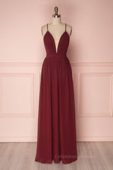 Prom Dresses 2048, Simple burgundy chiffon long prom dress burgundy formal dress