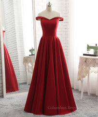 Party Dresses Styles, Simple burgundy off shoulder long prom dress, burgundy evening dress
