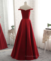 Party Dress Hair Style, Simple burgundy off shoulder long prom dress, burgundy evening dress