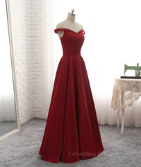 Party Dress Dress Up, Simple burgundy off shoulder long prom dress, burgundy evening dress