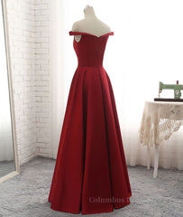 Party Dresses Store, Simple burgundy off shoulder long prom dress, burgundy evening dress