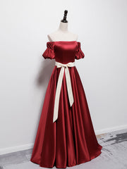 Formal Dress Outfits, Simple Burgundy Satin Long Prom Dress Burgundy Bridesmaid Dress