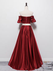 Formal Dress Gown, Simple Burgundy Satin Long Prom Dress Burgundy Bridesmaid Dress