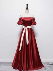 Formal Dresses For Weddings, Simple Burgundy Satin Long Prom Dress Burgundy Bridesmaid Dress
