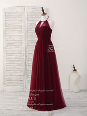 Prom Dresses Sweetheart, Simple Burgundy Tulle Long Prom Dress, Burgundy Bridesmaid Dress