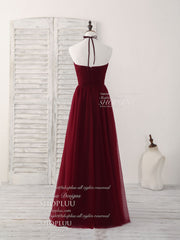 Prom Dresses Size 19, Simple Burgundy Tulle Long Prom Dress, Burgundy Bridesmaid Dress