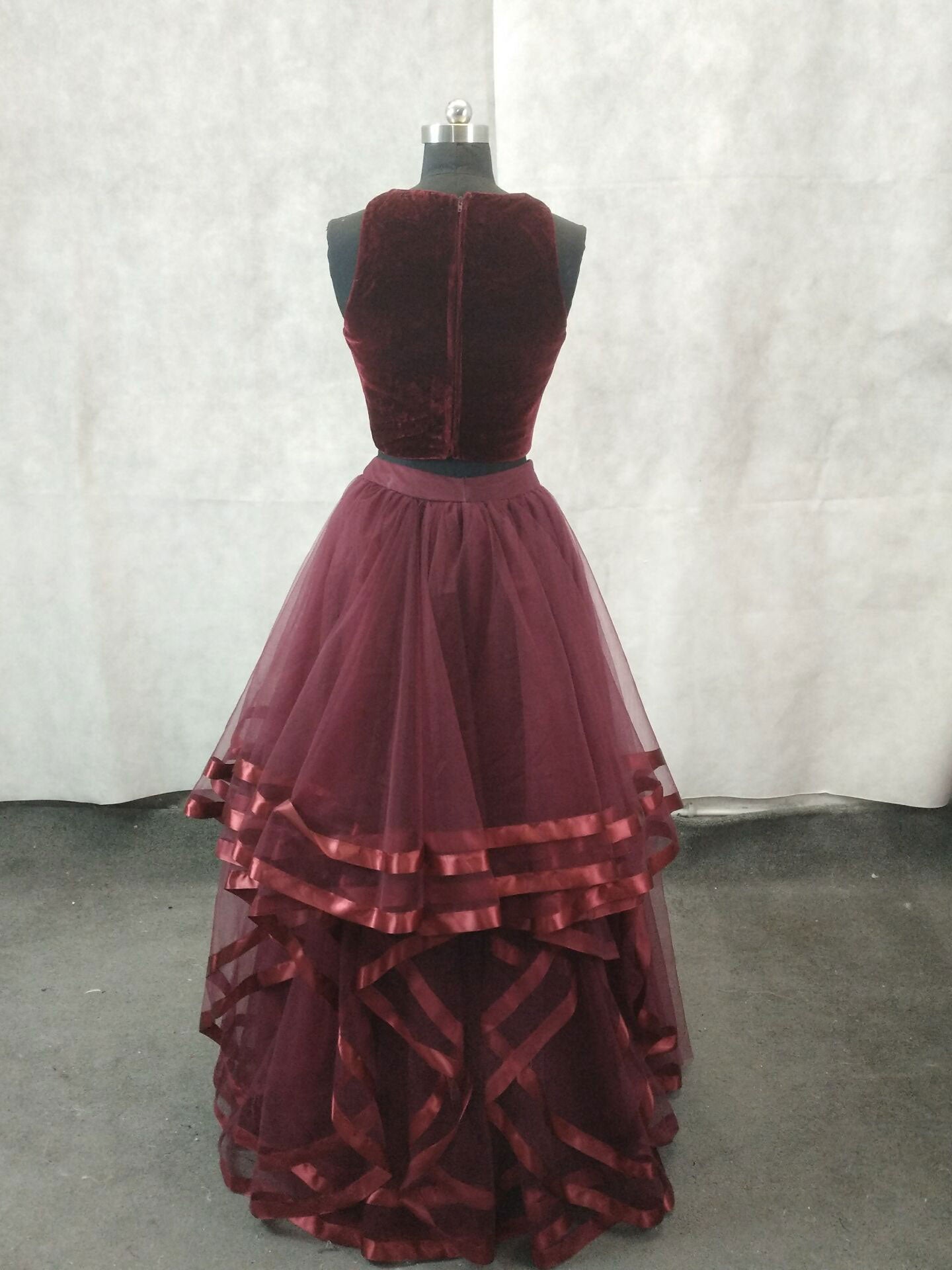 Prom Dress 2022, Simple Burgundy Two Pieces Tulle Long Prom Dress, Burgundy Evening Dress