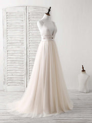 Formal Dress, Simple Champagne Tulle Long Prom Dress Tulle Evening Dress