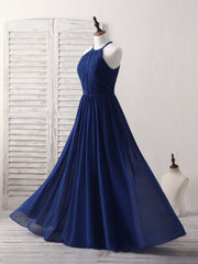 Bridesmaid Dresses Purples, Simple Dark Blue Chiffon Long Prom Dress Blue Bridesmaid Dress