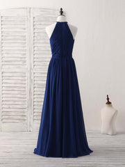 Bridesmaid Dress Purple, Simple Dark Blue Chiffon Long Prom Dress Blue Bridesmaid Dress