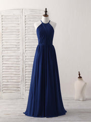 Bridesmaids Dresses Purple, Simple Dark Blue Chiffon Long Prom Dress Blue Bridesmaid Dress