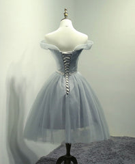 Prom Dress Trends For The Season, Simple Gray Tulle Short Prom Dress, Gray Tulle Bridesmaid Dress