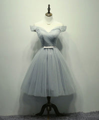 Prom Dress Inspo, Simple Gray Tulle Short Prom Dress, Gray Tulle Bridesmaid Dress