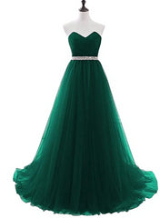 Bridesmaid Dresses Mismatched, Simple Green Beaded Waist Tulle A-line Floor Length Party Dress, Green Formal Dress