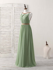 Wedding Guest, Simple Green Chiffon Long Prom Dress, Green Bridesmaid Dress