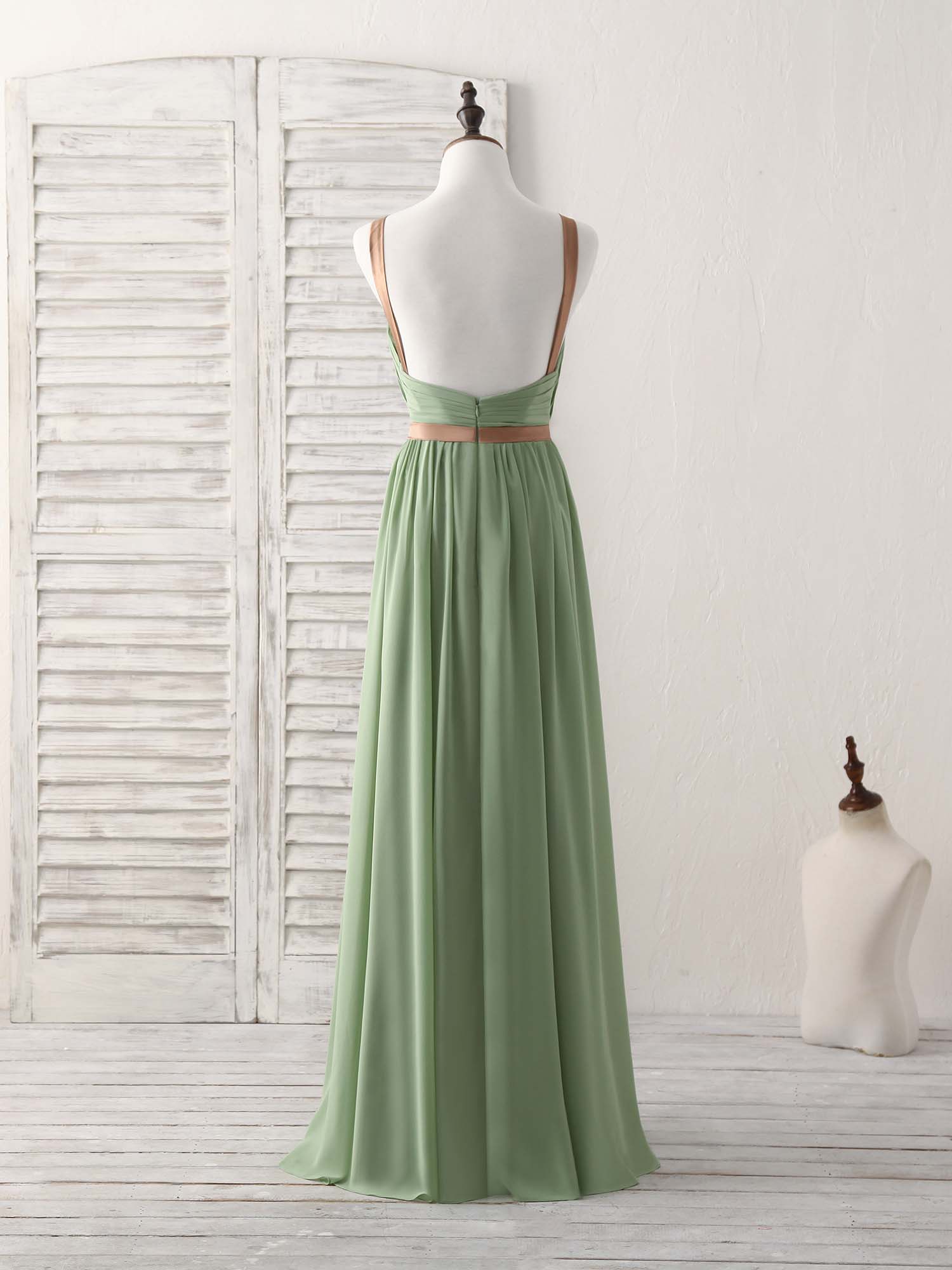 Sequin Dress, Simple Green Chiffon Long Prom Dress, Green Bridesmaid Dress