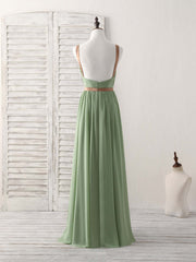 Sequin Dress, Simple Green Chiffon Long Prom Dress, Green Bridesmaid Dress