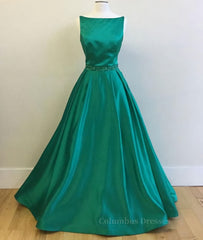 Homecoming Dresses Styles, Simple Green Satin Long Prom Dress, Green Formal Dress, Green Graduation Dress, Green Evening Dress