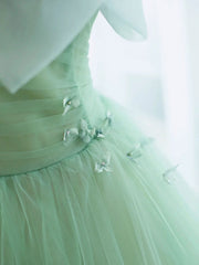 Bridesmaid Dresses Mismatched Neutral, Simple Green Tulle Tea Length Prom Dress, Green Tulle Homecoming Dresses