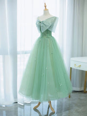 Bridesmaid Dress Black, Simple Green Tulle Tea Length Prom Dress, Green Tulle Homecoming Dresses