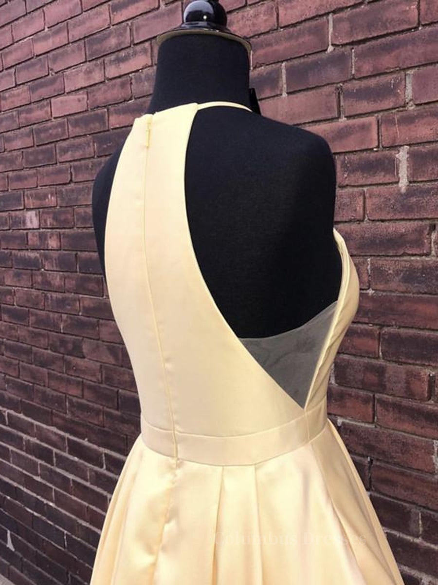 Prom Dresses Tight, Simple Halter Yellow Satin Long Prom Dresses 2019, Yellow Formal Dresses Long Evening Dresses