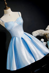 Prom Dresses Fitting, Simple Light Blue Lace Up Back Spaghetti Straps Short Homecoming Dresses,Formal Dresses