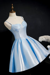 Prom Dresses For Brunettes, Simple Light Blue Lace Up Back Spaghetti Straps Short Homecoming Dresses,Formal Dresses