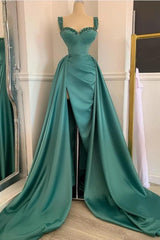 107 Prom Dress, Simple Long A-Line Sweetheart Satin Prom Dress With Slit