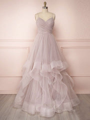 Party Dress And Style, Simple Lotus root starch tulle long prom dress, tulle evening dress