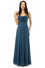 Evening Dresses Gown, Simple Navy Blue Chiffon Sweetheart Floor Length Bridesmaid Dresses