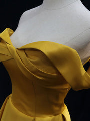 Formal Dresses For Sale, Simple Off Shoulder Yellow Satin Long Prom Dress, Yellow Formal Evening Dress