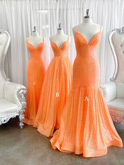 Formal Dresses Fall, Simple Orange sequin long prom dress orange long evening dress
