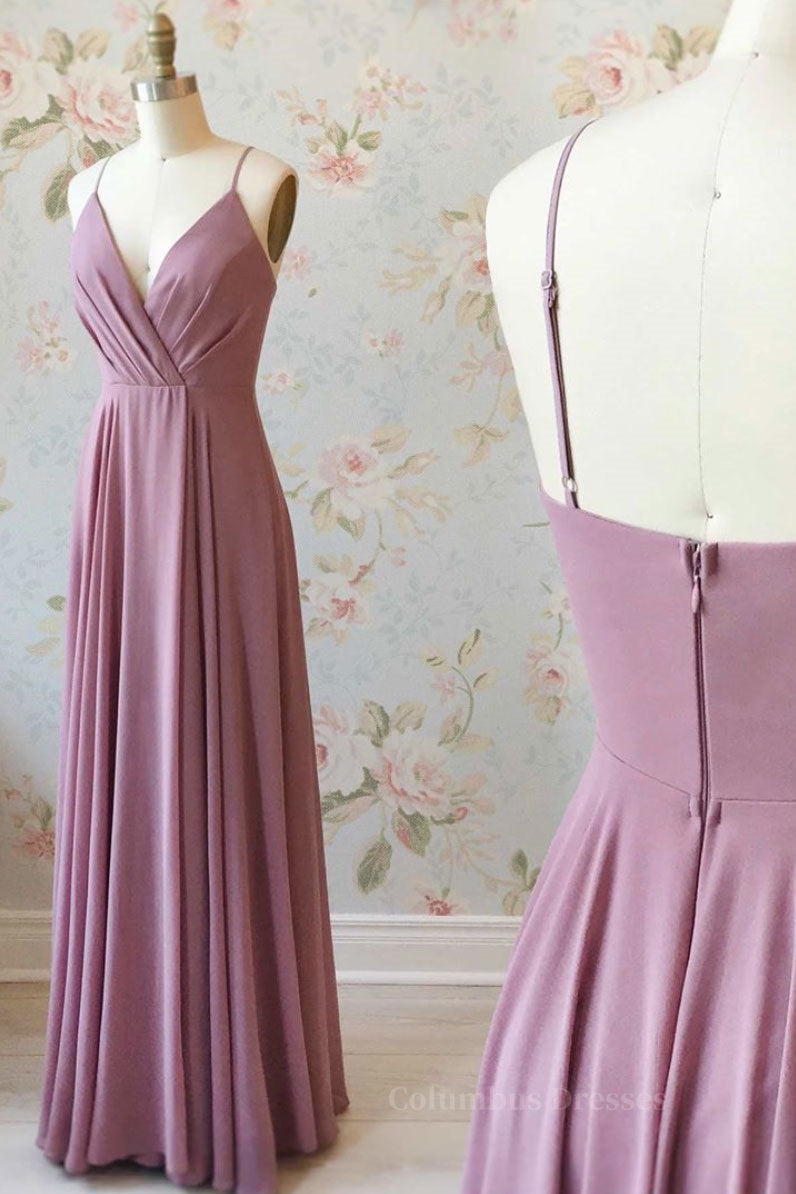 Evening Dresses Elegant Classy, Simple pink chiffon long prom dress, pink evening dress