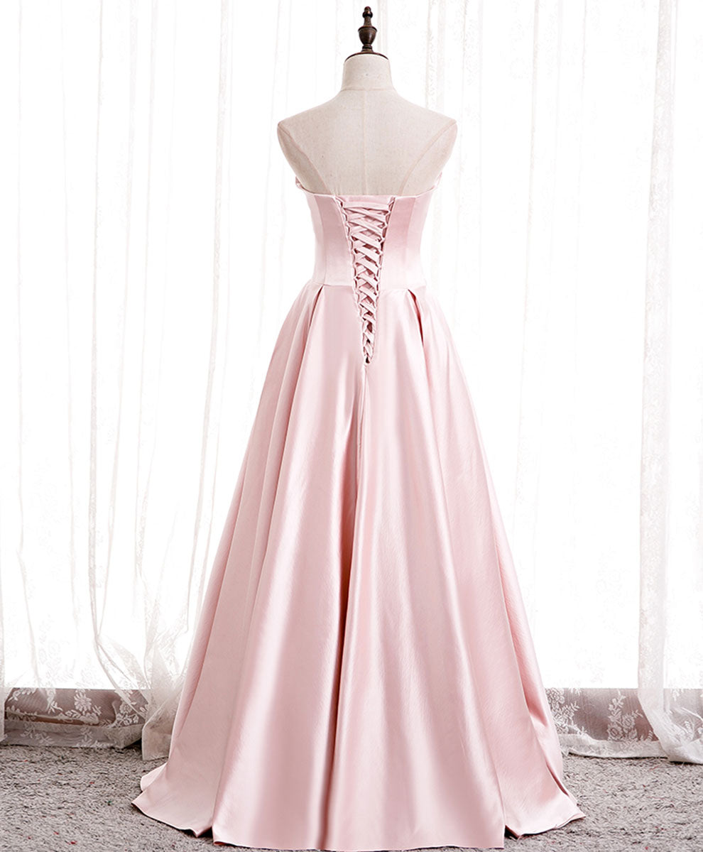 Formal Dresses Corset, Simple Pink Satin Long Prom Dress, Pink Formal Bridesmaid Dress