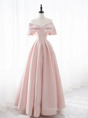 Party Dress Sparkle, Simple pink satin long prom dress, pink satin evening dress