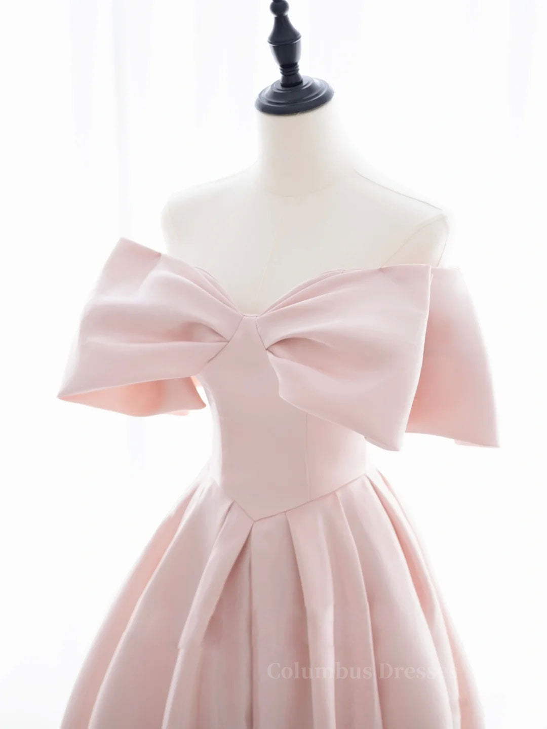 Party Dresses Long Sleeve, Simple pink satin long prom dress, pink satin evening dress
