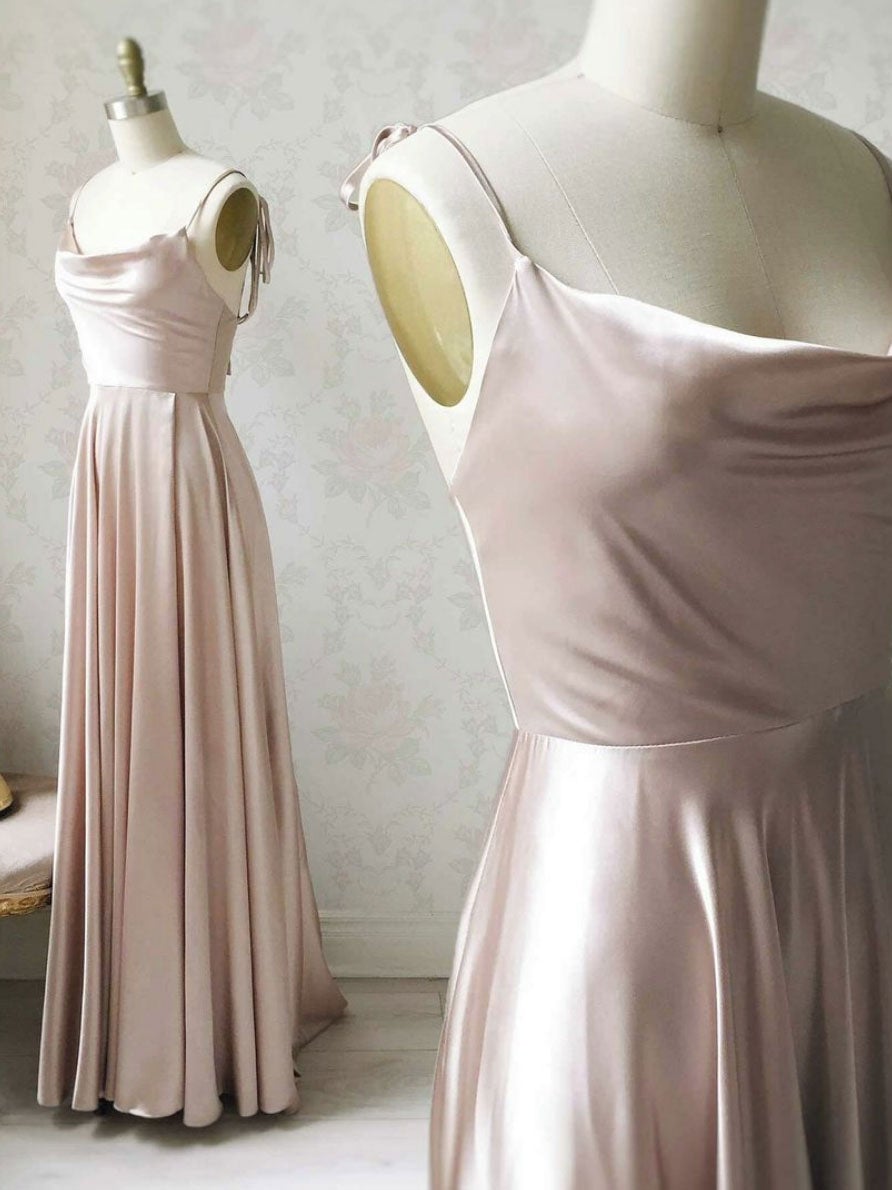 Homecoming Dresses Formal, Simple pink satin long prom dress , satin evening dress