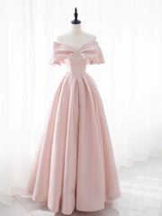 Bridesmaid Dresses Sleeveless, Simple Pink Satin Long Prom Dresses, Pink Bridesmaid Dresses