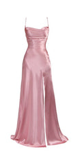 Party Dress On Sale, Simple Pink Spaghetti Straps Long Prom Dress with Split