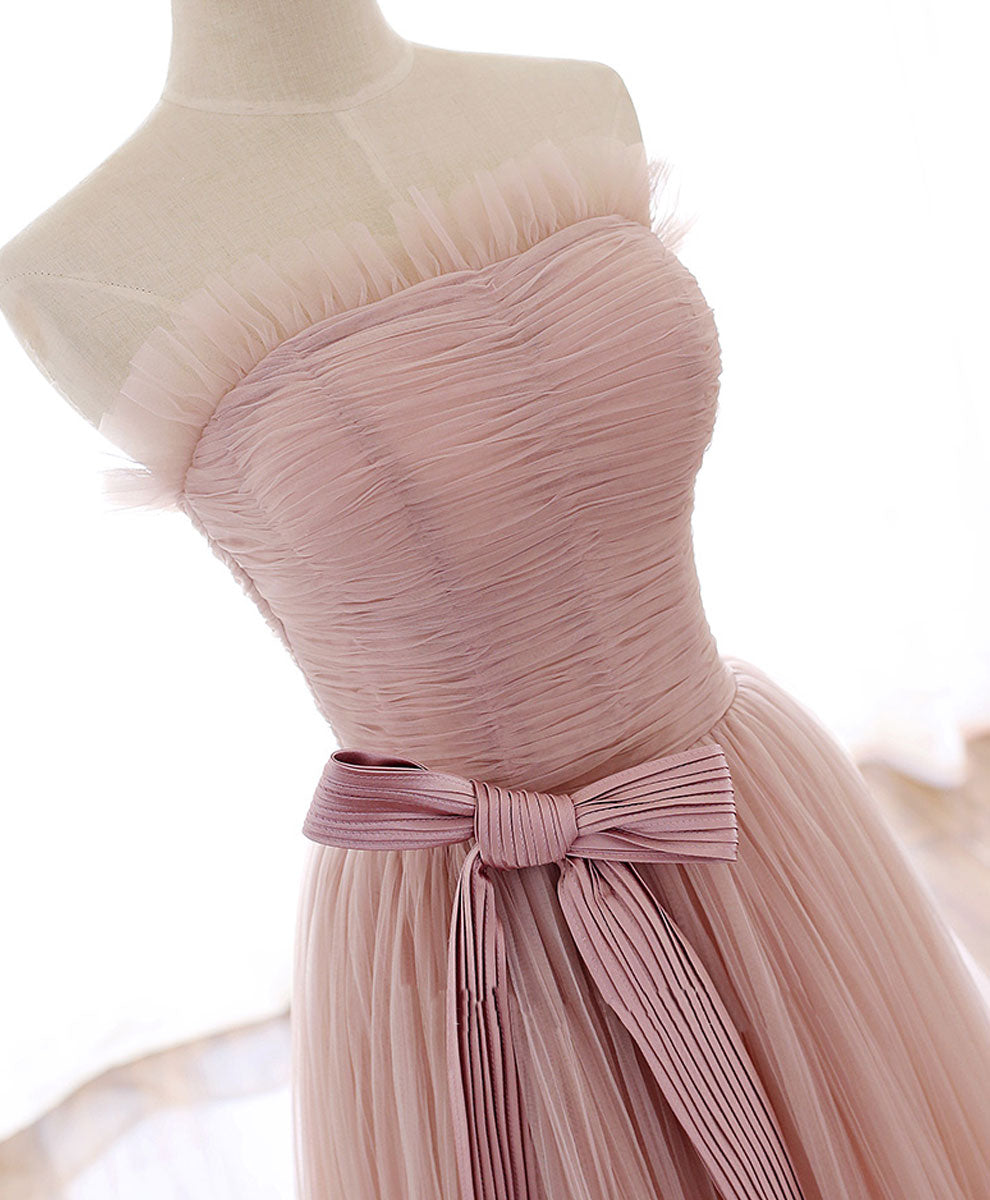 Formal Dress Classy, Simple Pink Tulle Long Prom Dress, Aline Pink Tulle Formal Party Dresses