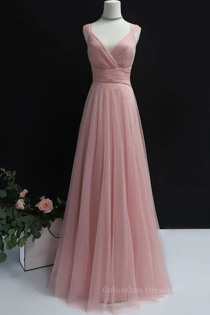 Homecomming Dress Vintage, Simple pink tulle long prom dress pink tulle evening dress