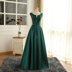 Casual Gown, Simple Pretty Green Satin Long Party Dress Prom Dress, Green Evening Formal Dresses