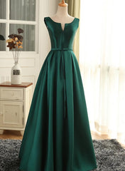 Couture Gown, Simple Pretty Green Satin Long Party Dress Prom Dress, Green Evening Formal Dresses
